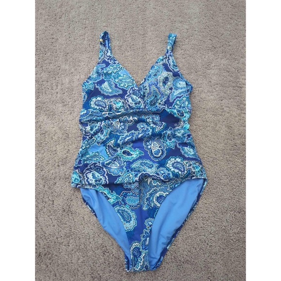 Lauren Ralph Lauren Swimsuit Womens 16 Blue Paisley Underwired - Picture 1 of 8
